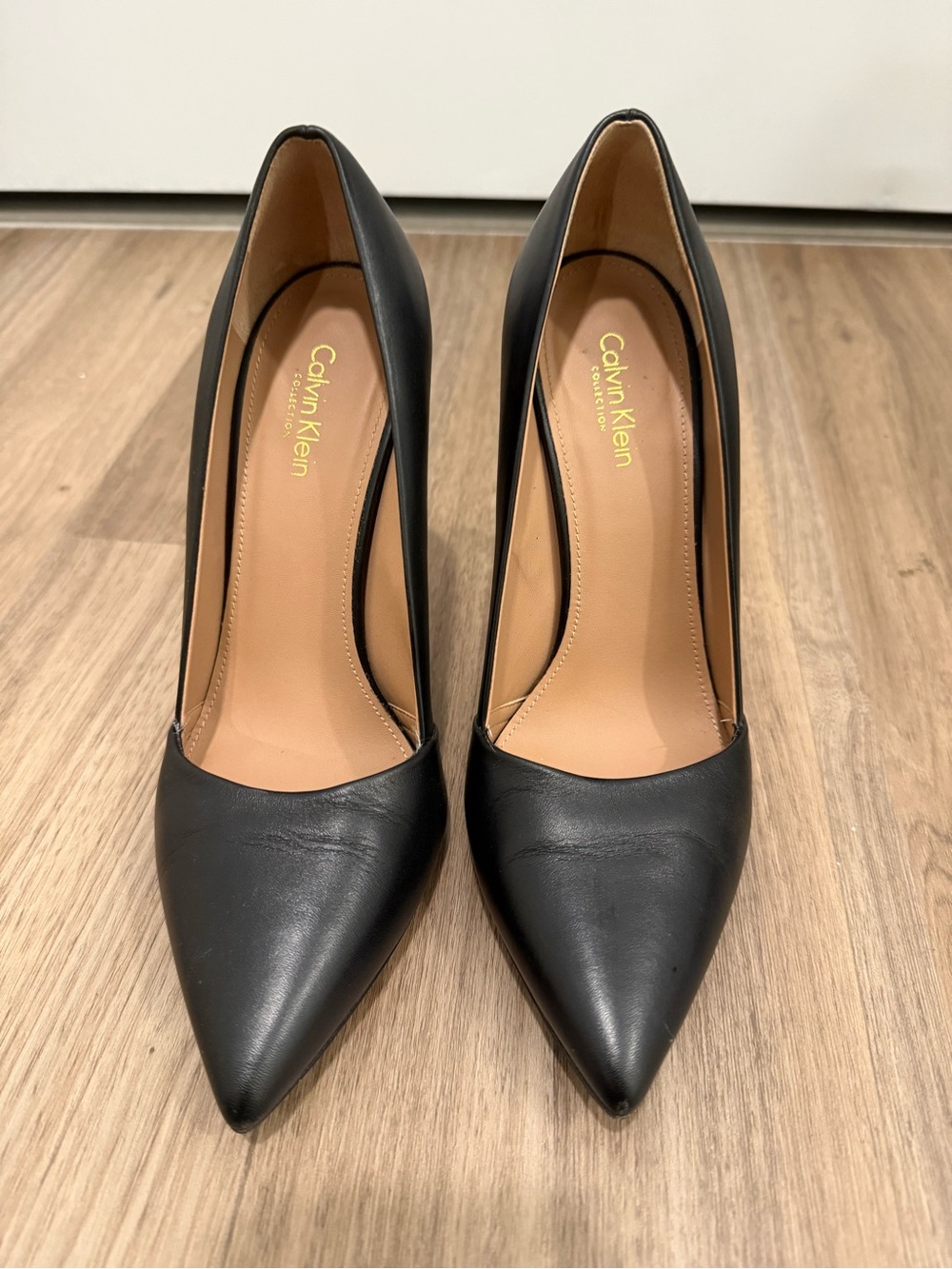 Calvin Klein Collection Black Pointed-Toe Leather Stilettos